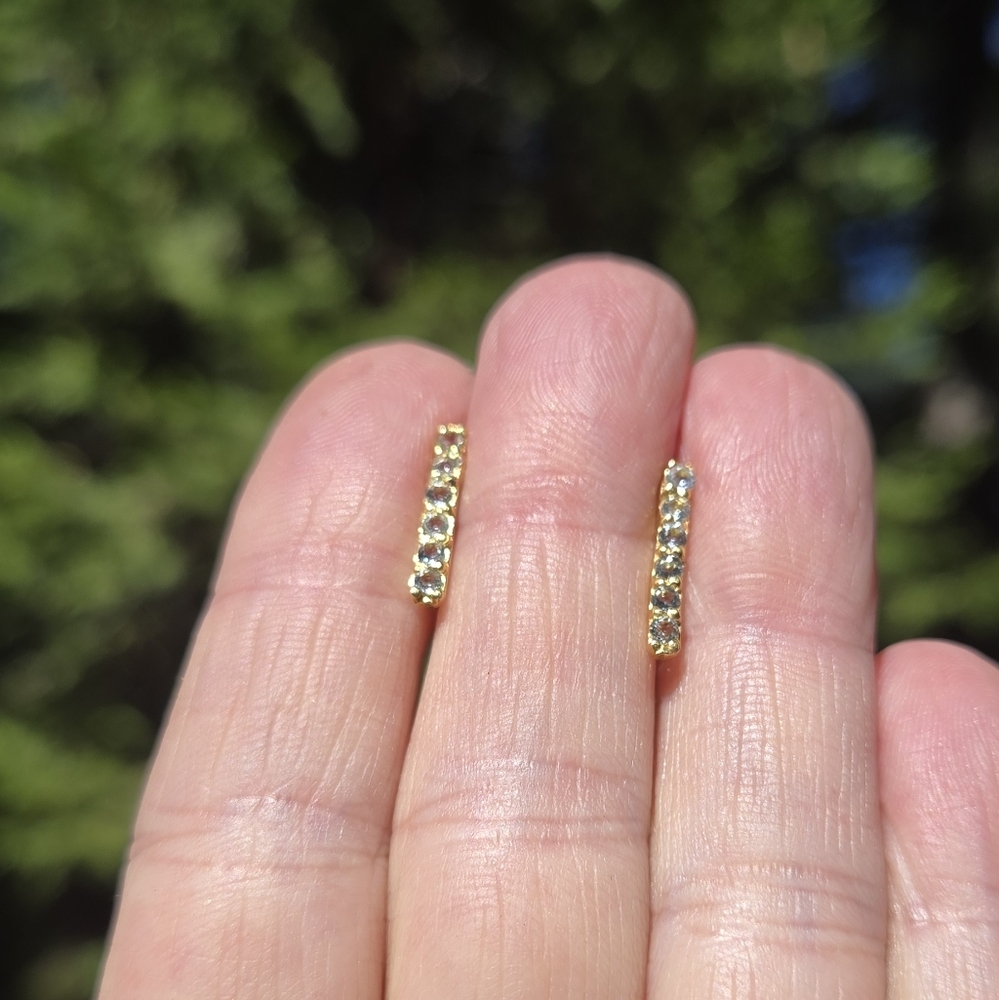 Blue Topaz Natural Gemstone Sterling & Gold Bar Earrings 3k Each - Picture 3 of 9